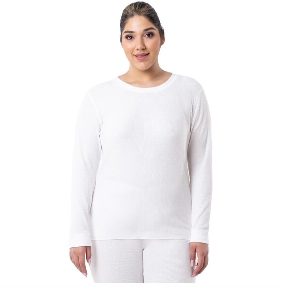 White Fruit of the Loom Women's Eversoft Waffle Thermal Top Size S - Picture 2 of 9